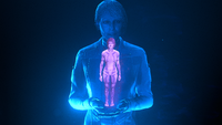 A hologram of Halsey along with Cortana in Halo Infinite.
