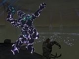 A Sangheili's shields flickering from melee damage in Halo 3.