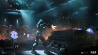 Concept art of John-117 fighting on the UNSC Infinity.