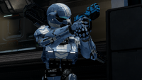 A Soldier-clad Spartan aims down with an M6H magnum.