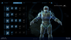 Screenshot of Master Chief's armor upgrade menu from Halo Infinite.