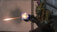 A Jiralhanae Captain firing a spike rifle in Halo: Reach.