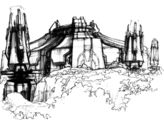 Concept sketch by Eddie Smith of the Ark in a wide shot.