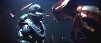 Locke and Fireteam Osiris conversing with a Sword of Sanghelios in Halo 2: Anniversary.