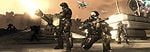 An ODST wielding a dismounted turret, alongside his squadmates in Halo 3: ODST.