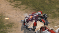 A spike turret firing its spike cannons in Halo Wars 2.