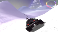 The Warthog being driven by the player