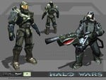 An early model of the MJOLNIR in Halo Wars alongside a Hellbringer.