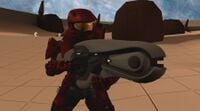 The early, unused, concussion rifle model as held by John-117 on the Sandtrap remake.
