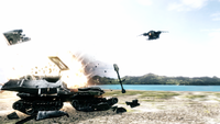 An M808C Scorpion being destroyed by the Gunship's Autocannon.