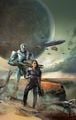 Spark, inhabiting an Armiger carapace, alongside Rion Forge, on the cover of Halo: Renegades.