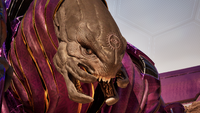 Close-up of a cleric's face, branded with the Mark of the Great Journey.