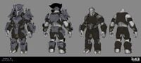 More power armor concept art for Halo Infinite, also showing the undersuit.