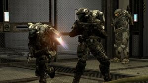 NOBLE Team's SPARTAN-B312 joining ODST Bullfrogs specialists during Siege of New Alexandria. From Halo: Reach campaign level Exodus.