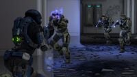 Three infected players approaching a player in Halo: Reach.
