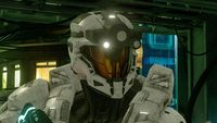 A Spartan-IV wearing the GEN1 Operator helmet in Halo 5: Guardians.