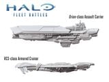 A scale side-on comparison between an Orion and a Covenant Maugen-pattern armored cruiser.