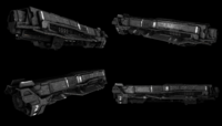 Renders of the Sins of the Prophets Punic model used in the Halo Encyclopedia. Note the presence of D20 Heron dropships mounted under the wings in a manner similar to the Phoenix-class colony ship.