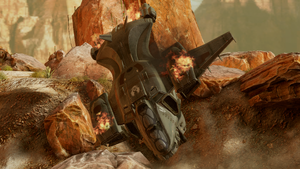 D79H Pelican Papa Foxtrot 766's crash site during the Battle of Requiem. From Halo 4 campaign level Reclaimer.