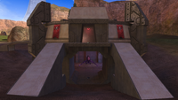 Back view of the red base, showing the Banshee hangar bay added in the Halo 2 remake of the map.