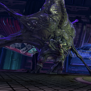 The Flood Proto-Gravemind that formed in the bridge of the Covenant Ket-pattern battlecruiser Truth and Reconciliation. Screenshot from the level Keyes.