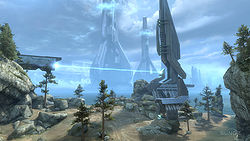 Promotional image for Halo: Reach Noble Map Pack featuring the multiplayer map Tempest. From the Halo: Reach press kit.