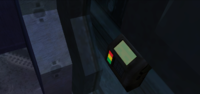The spoofer device attached to a Forerunner door in Halo: Combat Evolved.