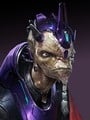Close-up concept art of the minister's face.