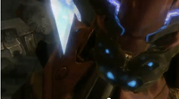 Six's arm can be seen pushing back the dagger.