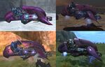 A comparison of the Ghost and Sangheili pilot from Halo: Combat Evolved, Halo 2, Halo 3, and Halo: Reach.