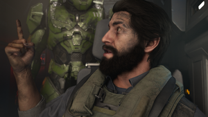 Fernando Esparza yelling at John-117 onboard Echo 216. From Halo Infinite campaign level Pelican Down.