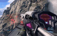 Heads-up display view of the Stalker Rifle Ultra. From Halo Infinite campaign level House of Reckoning.