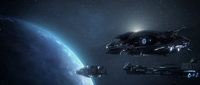 Forthencho's fleet approaching a Forerunner planet. From the Halo 4 terminals.