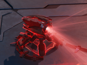 A Banished cloaking generator deployed at a Banished outpost on Halo Wars 2 multiplayer map Bedrock.