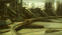 Concept art of an industrial complex on the planet for Halo Wars.