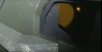 A close up of John-117's helmet in engine, showing immense texture detail.