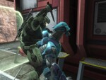 A SPARTAN player assassinating a Sangheili in the Halo: Reach Multiplayer Beta.