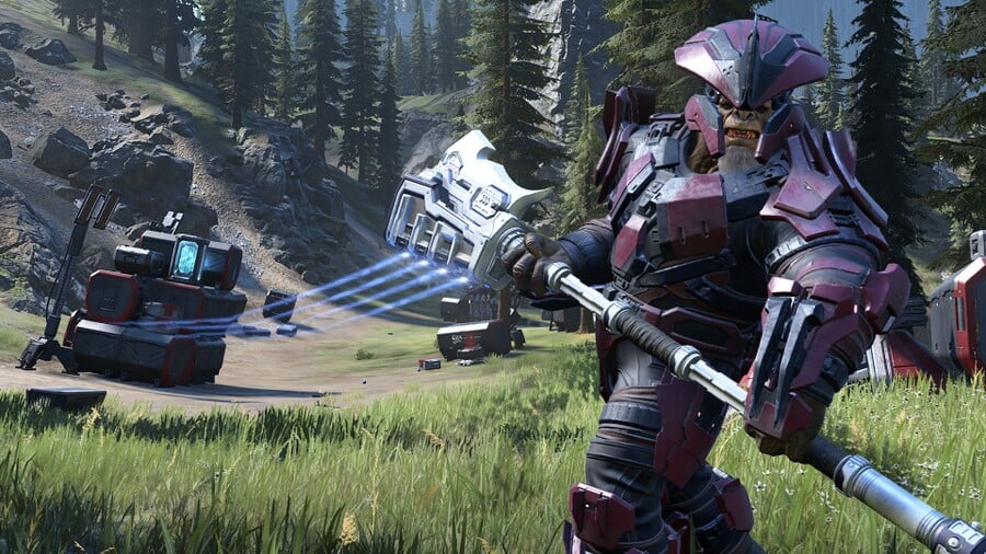 Halo Infinite screenshot of En'Geddon wielding the Rushdown Hammer