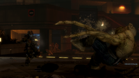 An ODST kills a Flood attacker form.