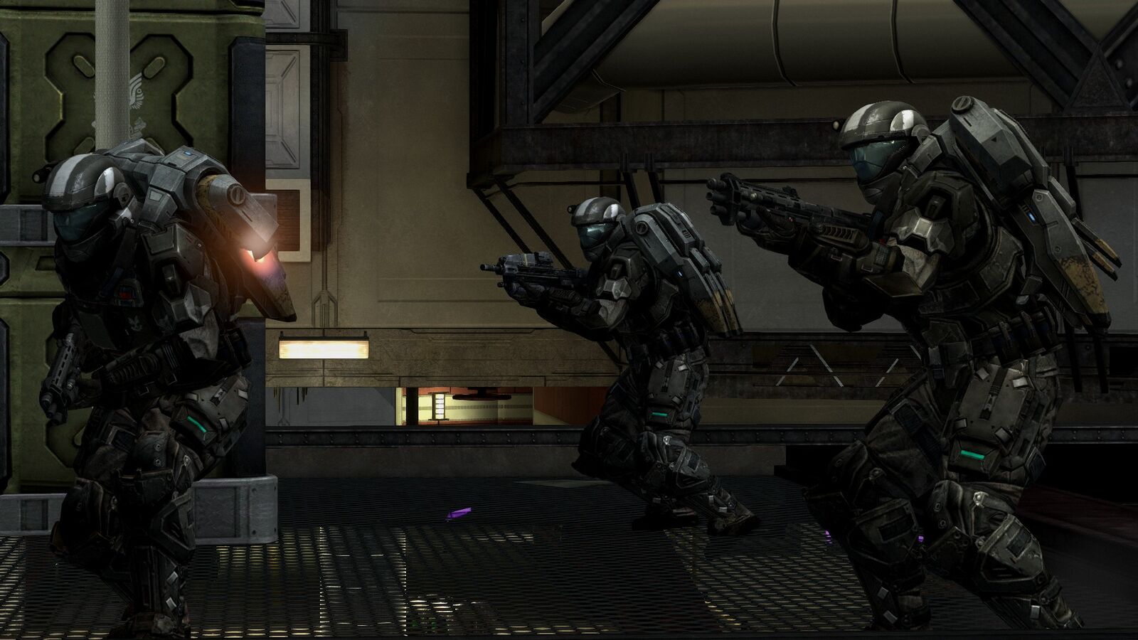 Three ODST Bullfrogs specialists during Siege of New Alexandria. From Halo: Reach campaign level Exodus.