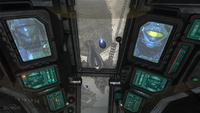 Promotional image for Halo 3: ODST featuring Jonathan Doherty's heads-up display inside an M8900 drop pod on campaign level Prepare To Drop.