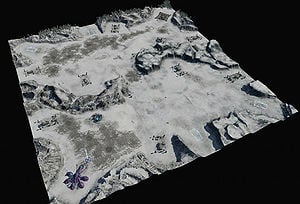This is an overhead view of Glacial Valley from the Halo Wars community site.