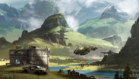 Concept art of the installation for Halo Infinite.