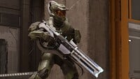 A Spartan with the Purging Shock Rifle in multiplayer.