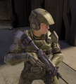 A Marine armed with an M7 SMG in Halo 2: Anniversary.