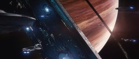 The Fleet of Particular Justice at Installation 04. Screenshot from Halo 2 Anniversary level The Heretic.
