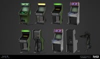 Concept art of arcade games in Arcade Game Zone.