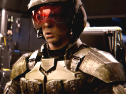 A UNSC Marine Corps pilot inside a D77-TC Pelican in Halo 2: Anniversary's Blur Studio cutscenes, taken from the opening of the level Outskirts.