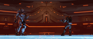 John-117 faces off against the Ur-Didact aboard Mantle's Approach. From Halo 4 campaign level Midnight.