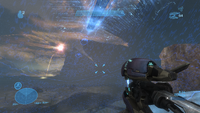 A first-person view of the plasma rifle.